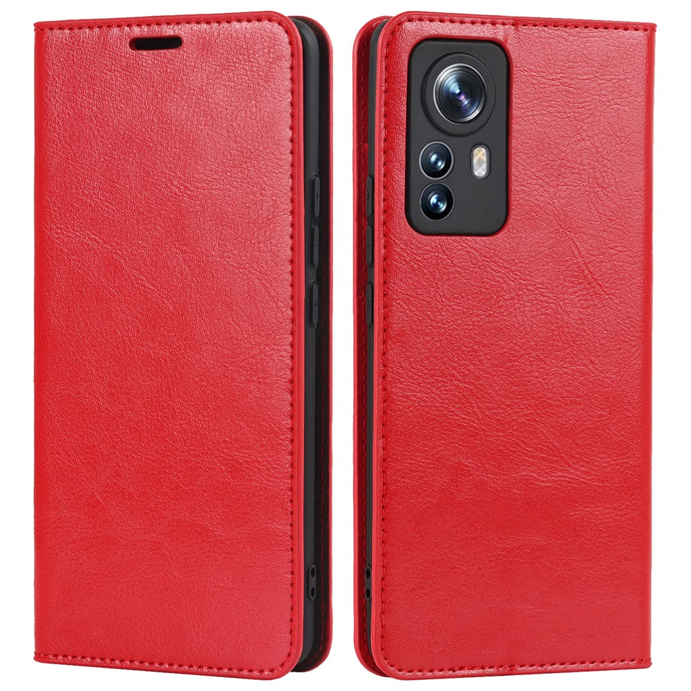 Äkta läderfodral för Xiaomi 12 Pro 5G/12S Pro 5G/12 Pro (Dimensity) 5G, reptåligt plånboksfodral med Crazy Horse-textur