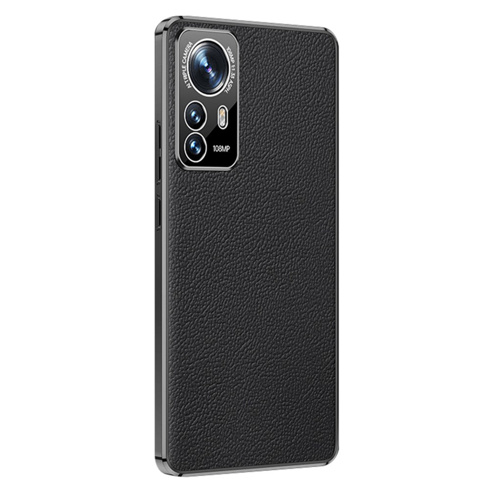 For Xiaomi 12/12X/12S 5G Light Slim Electroplated Textured Case Genuine Cowhide Leather Coating TPU Protective Shell