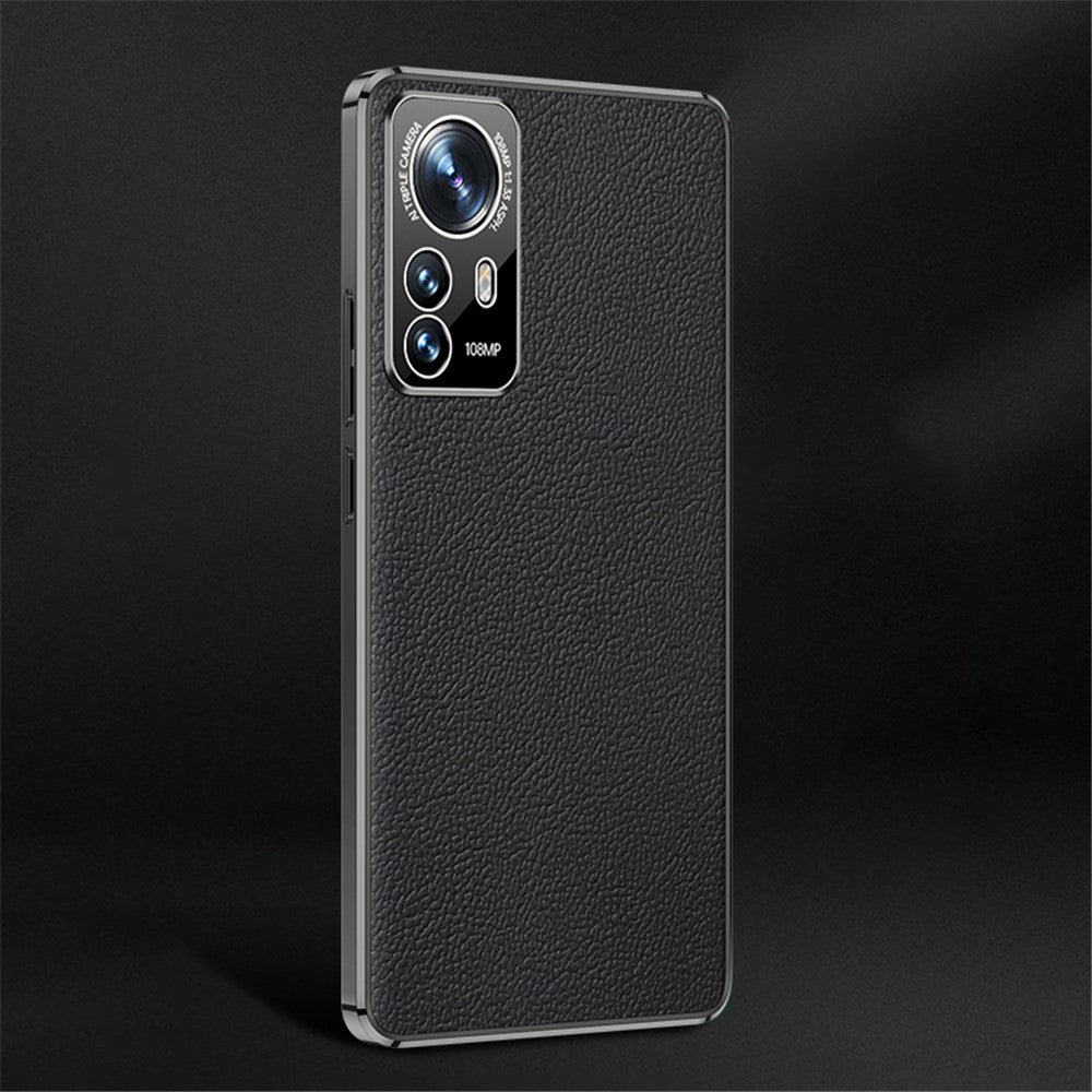 For Xiaomi 12/12X/12S 5G Light Slim Electroplated Textured Case Genuine Cowhide Leather Coating TPU Protective Shell
