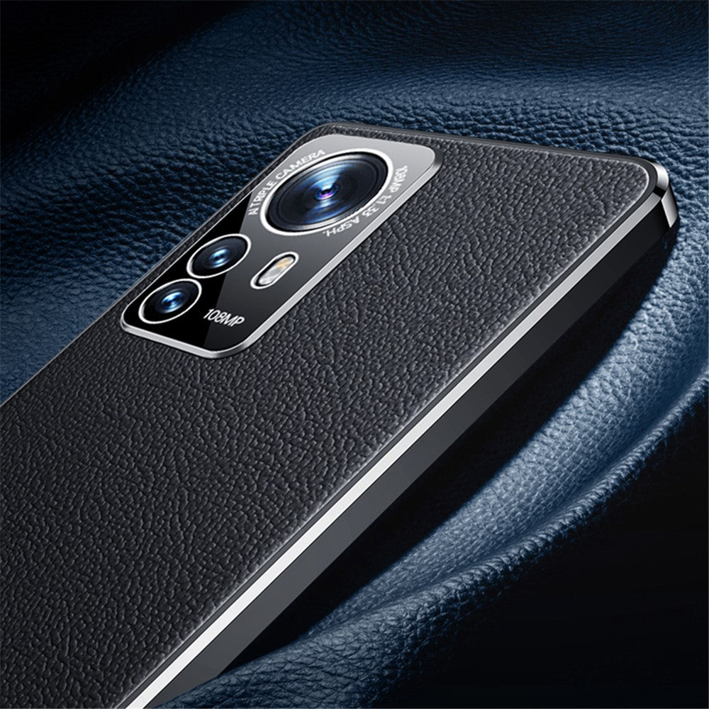 For Xiaomi 12/12X/12S 5G Light Slim Electroplated Textured Case Genuine Cowhide Leather Coating TPU Protective Shell