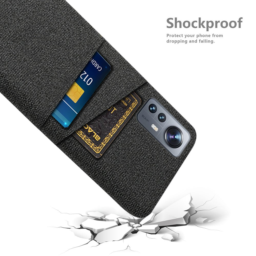 For Xiaomi 12/12X/12S 5G Dual Card Slots Stylish Cloth Texture Mobile Phone Case Cloth + PC Protection Cover