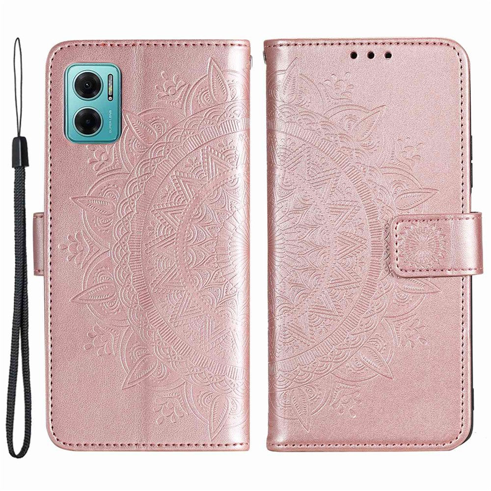 For Xiaomi Redmi Note 11E 5G / Redmi 10 5G / Redmi 10 Prime+ 5G Anti-collision Wallet Stand Design Imprinted Mandala Flower PU Leather Phone Flip Cover Phone Case