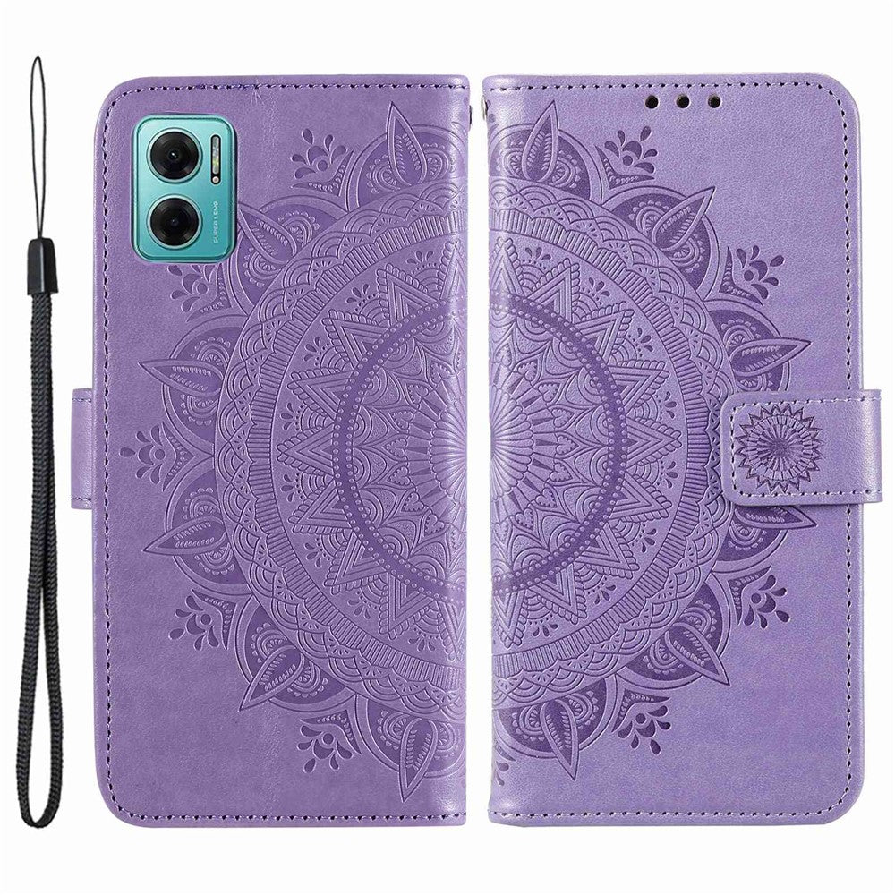 Xiaomi Redmi Note 11E 5G / Redmi 10 5G / Redmi 10 Prime+ 5G Anti-kollisions plånboksfodral med stativ och tryckt mandala, PU-läder, flipfodral