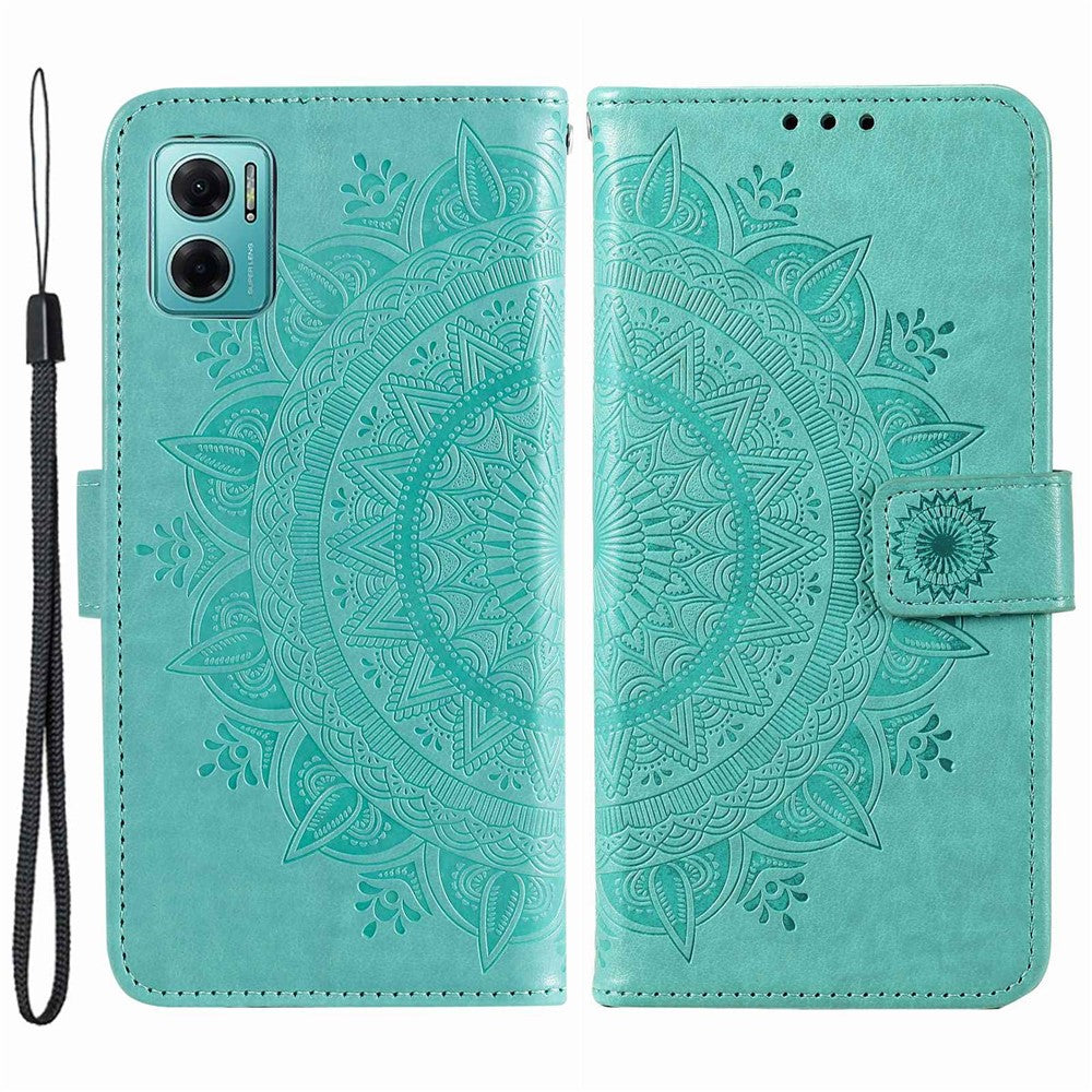 Xiaomi Redmi Note 11E 5G / Redmi 10 5G / Redmi 10 Prime+ 5G Anti-kollisions plånboksfodral med stativ och tryckt mandala, PU-läder, flipfodral