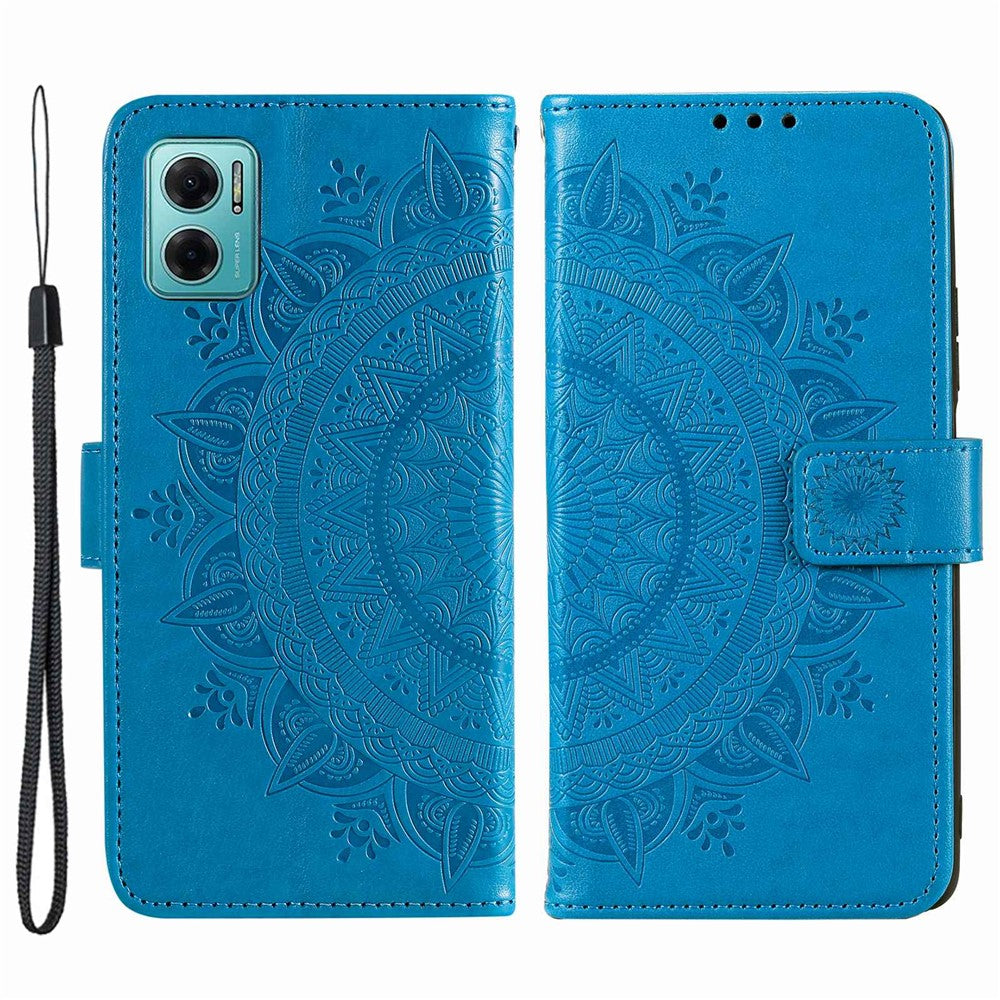 Xiaomi Redmi Note 11E 5G / Redmi 10 5G / Redmi 10 Prime+ 5G Anti-kollisions plånboksfodral med stativ och tryckt mandala, PU-läder, flipfodral