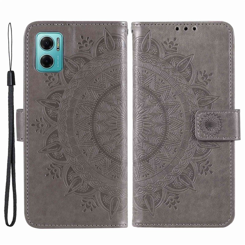 Xiaomi Redmi Note 11E 5G / Redmi 10 5G / Redmi 10 Prime+ 5G Anti-kollisions plånboksfodral med stativ och tryckt mandala, PU-läder, flipfodral