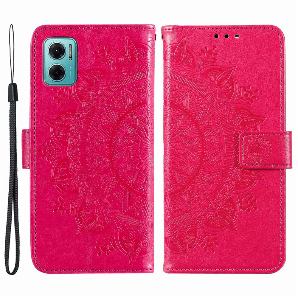 Xiaomi Redmi Note 11E 5G / Redmi 10 5G / Redmi 10 Prime+ 5G Anti-kollisions plånboksfodral med stativ och tryckt mandala, PU-läder, flipfodral