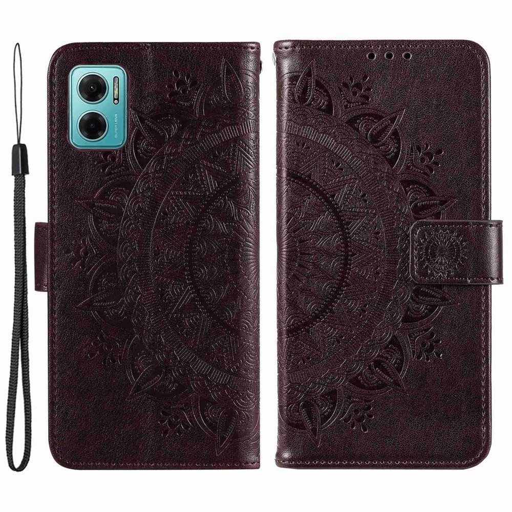 Xiaomi Redmi Note 11E 5G / Redmi 10 5G / Redmi 10 Prime+ 5G Anti-kollisions plånboksfodral med stativ och tryckt mandala, PU-läder, flipfodral