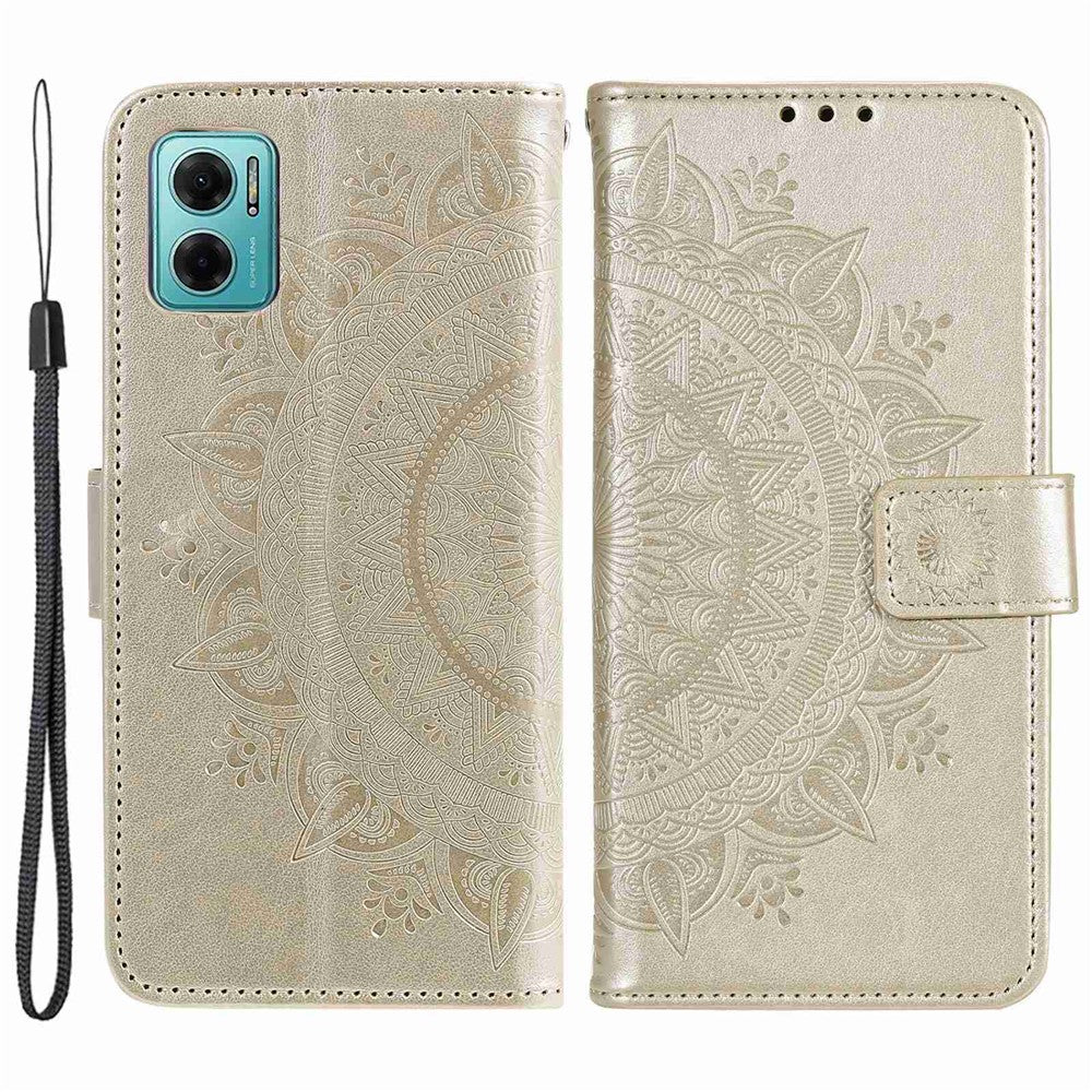 Xiaomi Redmi Note 11E 5G / Redmi 10 5G / Redmi 10 Prime+ 5G Anti-kollisions plånboksfodral med stativ och tryckt mandala, PU-läder, flipfodral