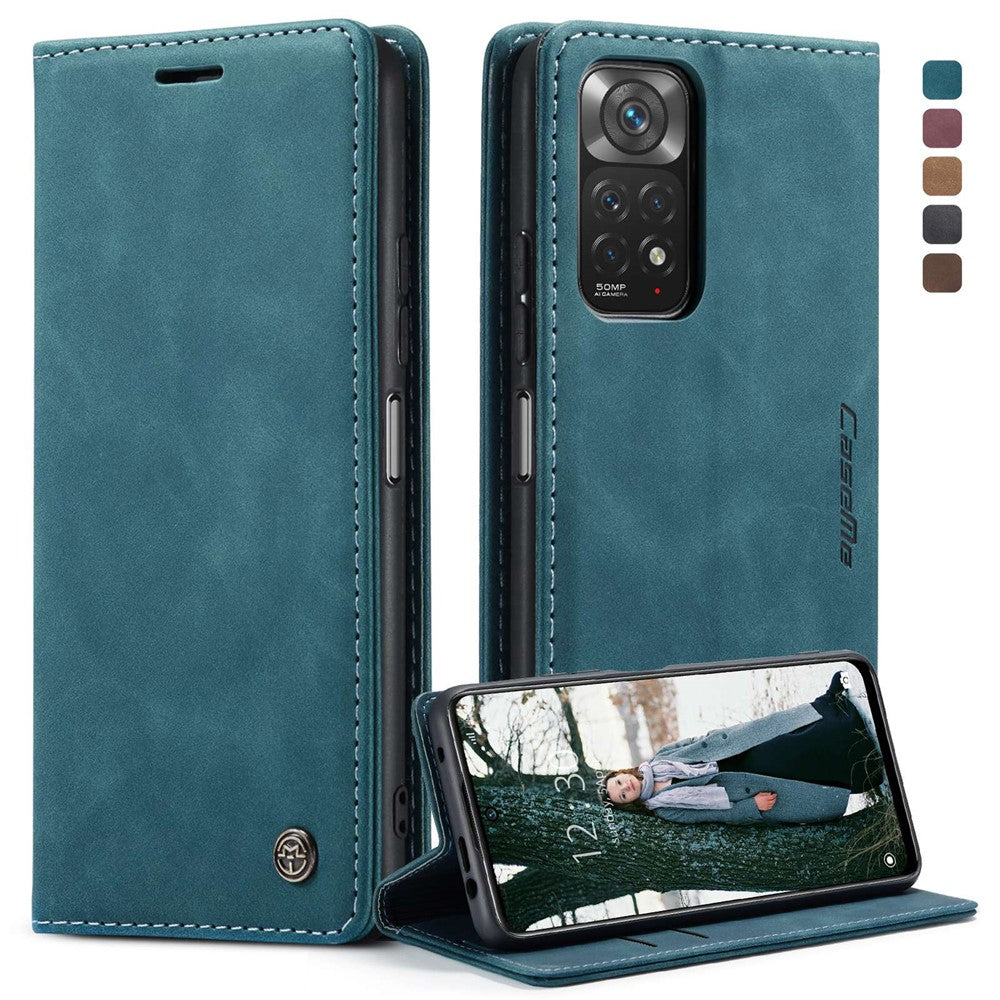CASEME 013-serien för Xiaomi Redmi Note 11 4G (Qualcomm)/Note 11S 4G PU-läder stativ plånboksfodral självabsorberande magnetiskt mobilskal