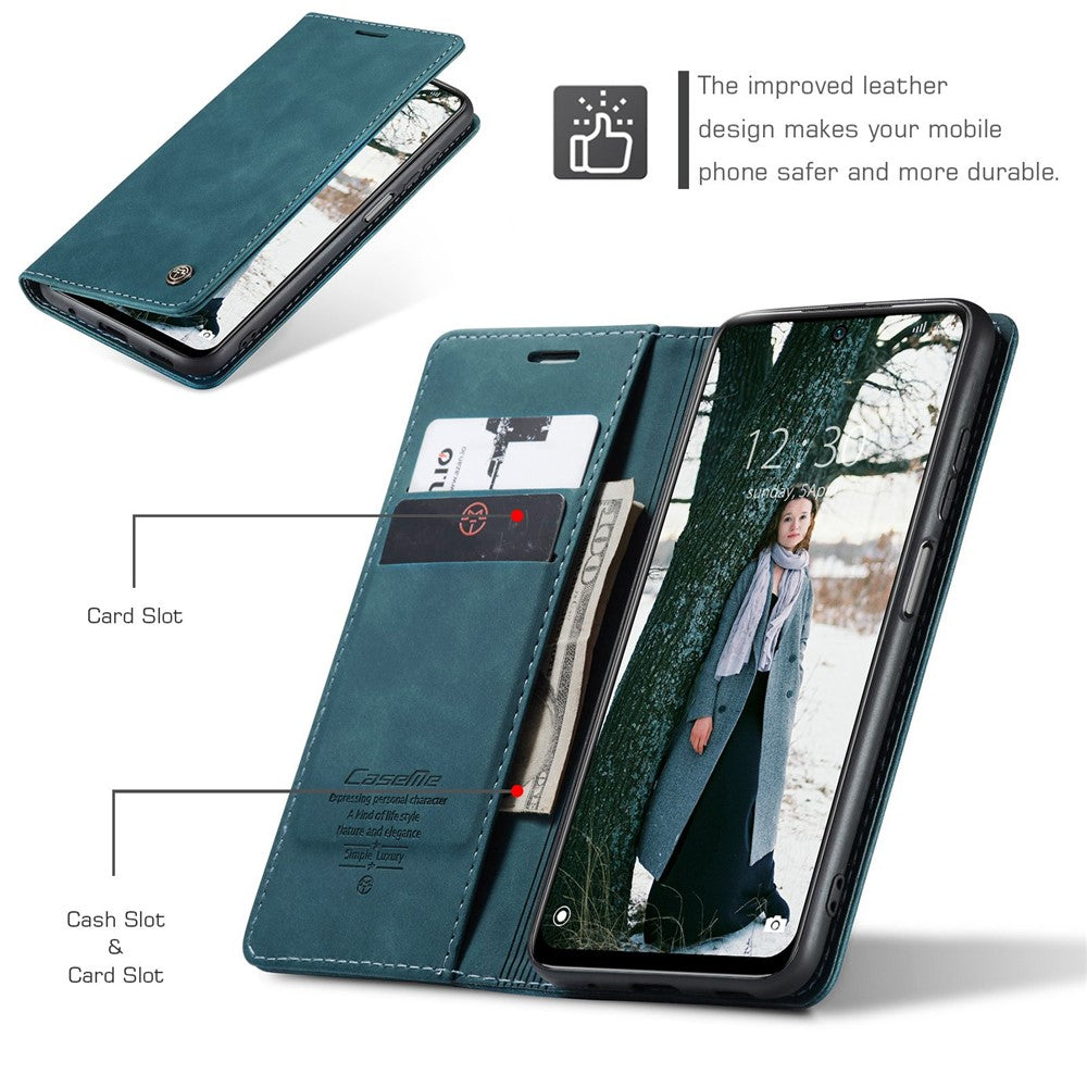 CASEME 013-serien för Xiaomi Redmi Note 11 4G (Qualcomm)/Note 11S 4G PU-läder stativ plånboksfodral självabsorberande magnetiskt mobilskal