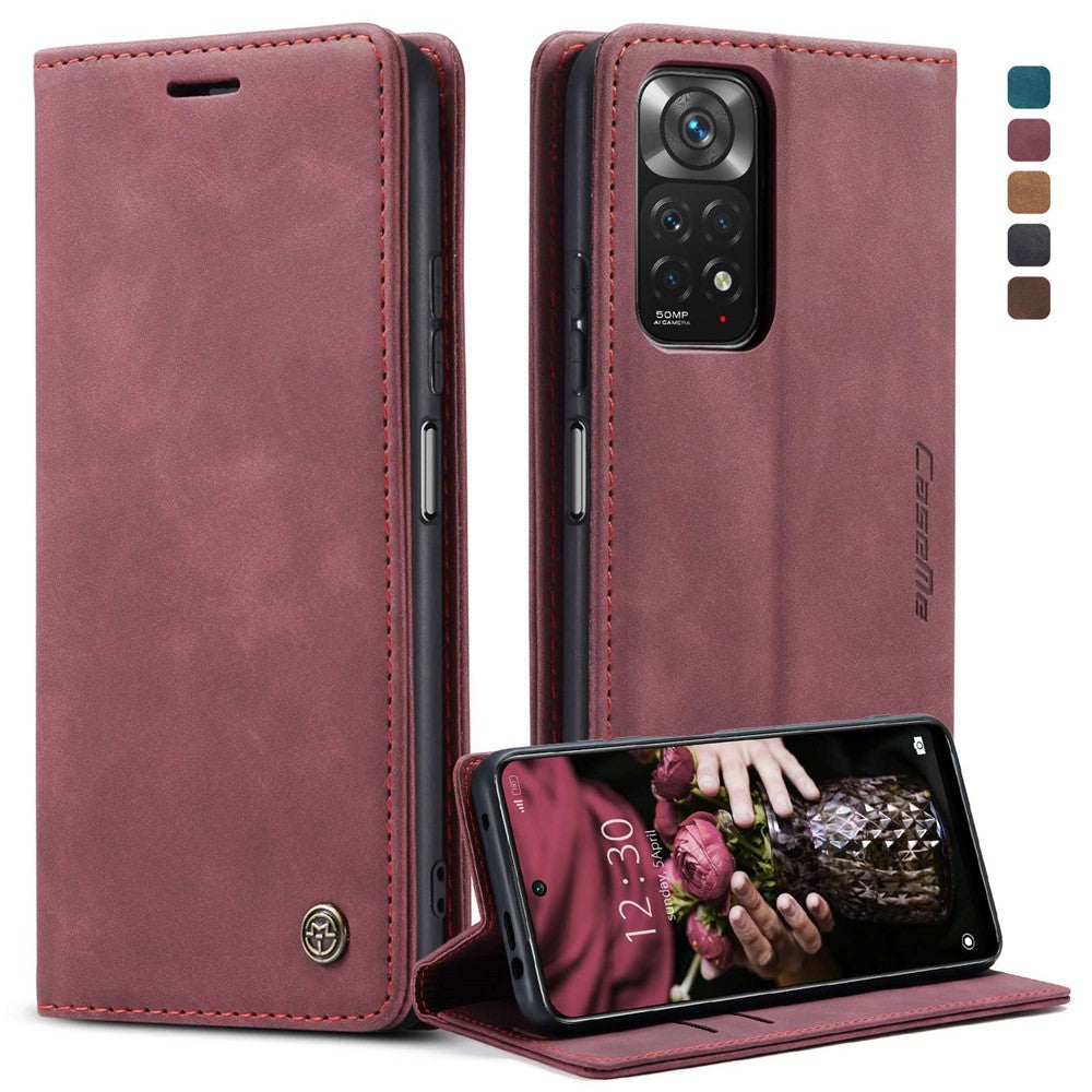 CASEME 013-serien för Xiaomi Redmi Note 11 4G (Qualcomm)/Note 11S 4G PU-läder stativ plånboksfodral självabsorberande magnetiskt mobilskal