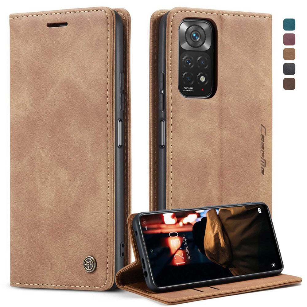 CASEME 013-serien för Xiaomi Redmi Note 11 4G (Qualcomm)/Note 11S 4G PU-läder stativ plånboksfodral självabsorberande magnetiskt mobilskal