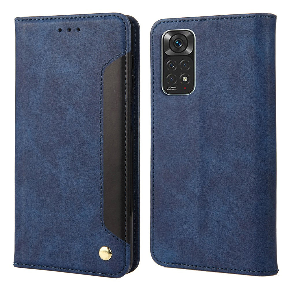 For Xiaomi Redmi Note 11 4G (Qualcomm)/Redmi Note 11S 4G Skin-touch Feeling Anti-fingerprint Phone Stand Cover Shockproof Wallet Phone Case Splicing Leather Shell
