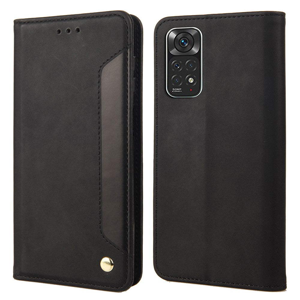 Xiaomi Redmi Note 11 4G (Qualcomm)/Redmi Note 11S 4G, hudvenlig overflade, fingeraftryksbeskyttende mobilstativ, stødsikkert pungcover, lædercover