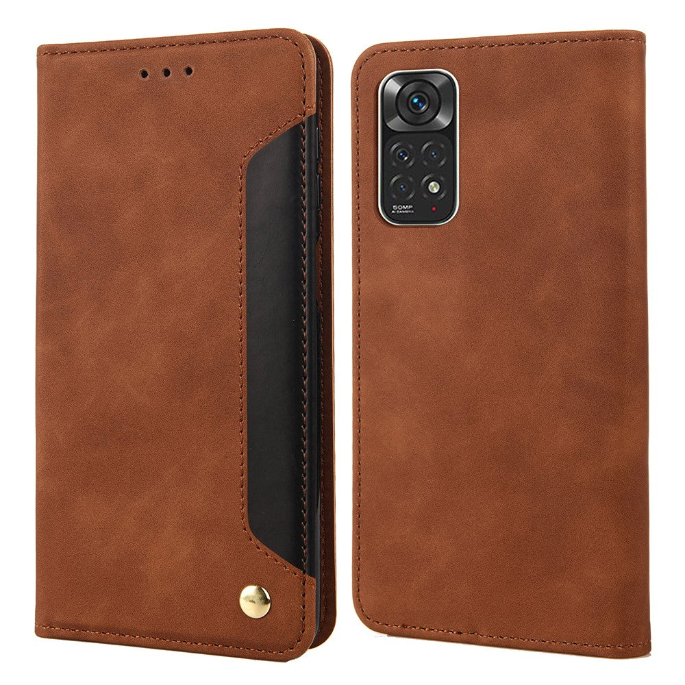 Xiaomi Redmi Note 11 4G (Qualcomm)/Redmi Note 11S 4G, hudvenlig overflade, fingeraftryksbeskyttende mobilstativ, stødsikkert pungcover, lædercover