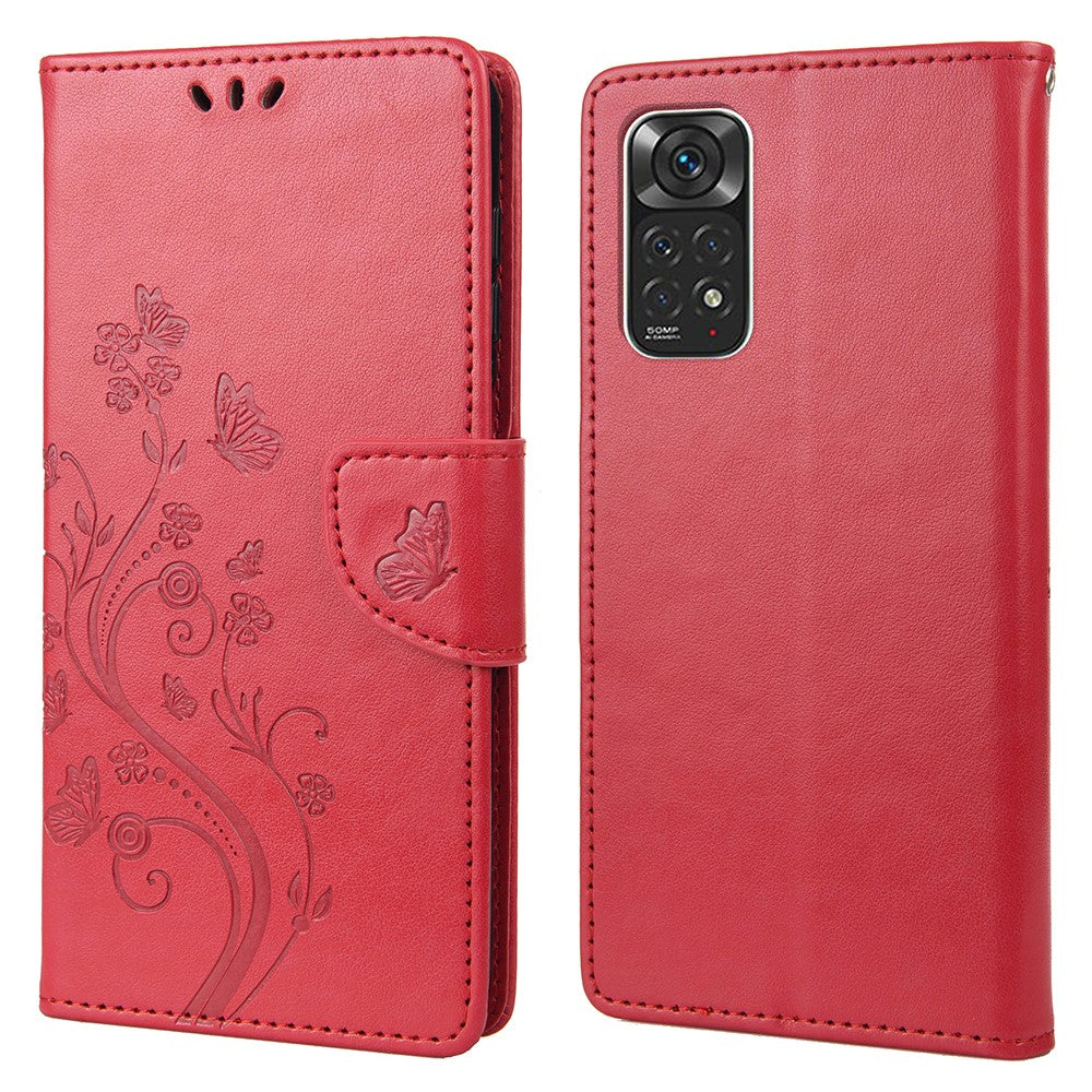 For Xiaomi Redmi Note 11 4G (Qualcomm)/Redmi Note 11S 4G Imprinted Flowers Butterflies Pattern PU Leather Cover Wallet Stand Phone Case Shell
