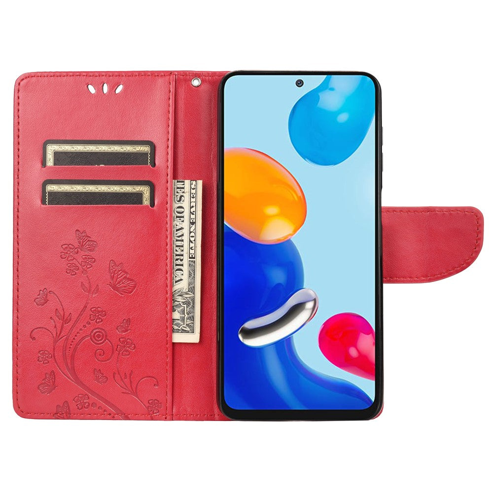 For Xiaomi Redmi Note 11 4G (Qualcomm)/Redmi Note 11S 4G Imprinted Flowers Butterflies Pattern PU Leather Cover Wallet Stand Phone Case Shell
