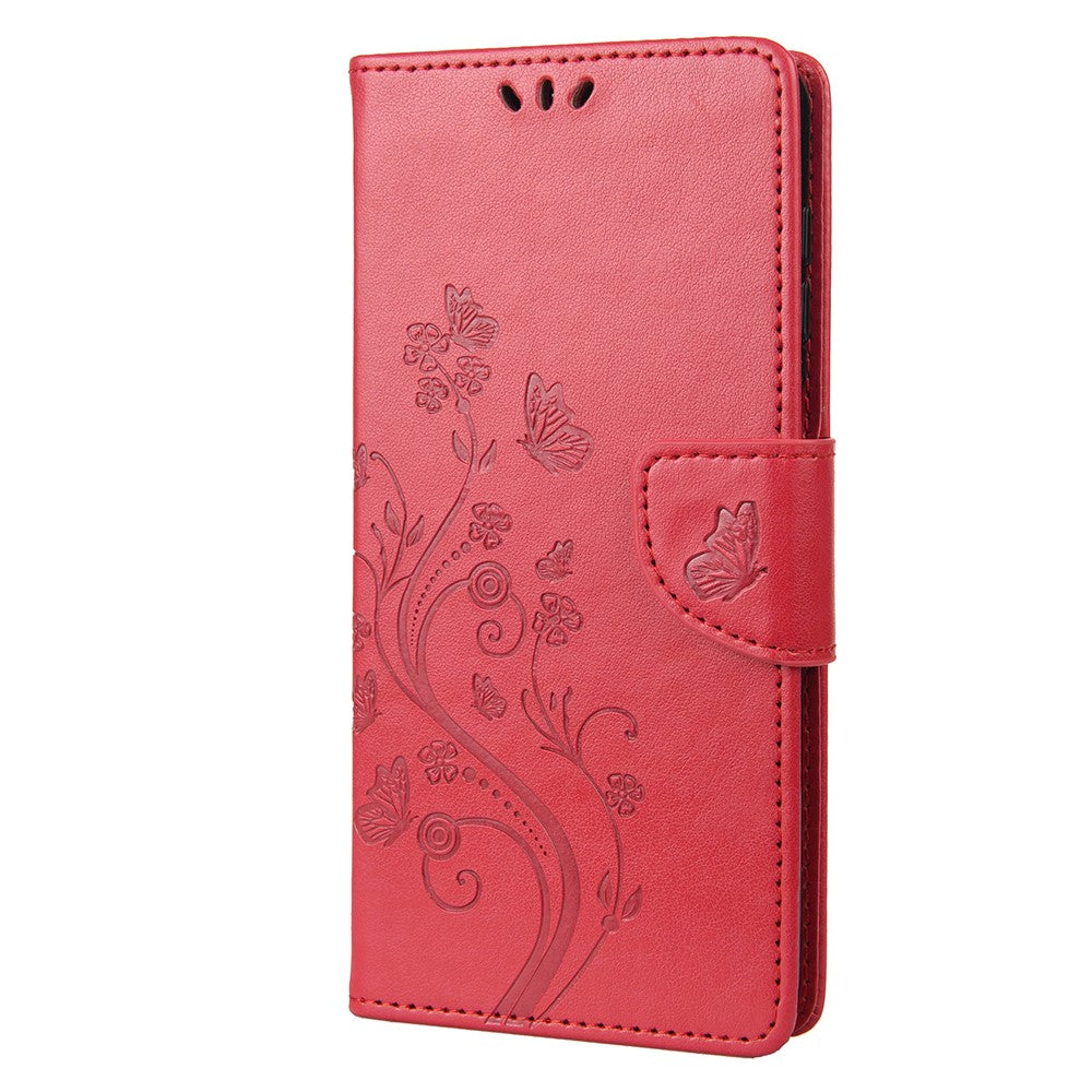 Xiaomi Redmi Note 11 4G (Qualcomm)/Redmi Note 11S 4G Präglade blommor fjärilsmönster PU-läderfodral plånboksfodral med stativ
