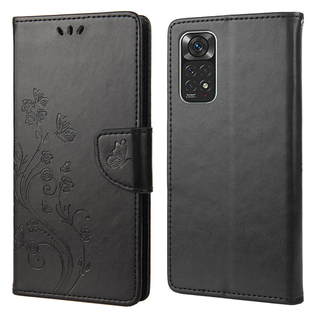 For Xiaomi Redmi Note 11 4G (Qualcomm)/Redmi Note 11S 4G Imprinted Flowers Butterflies Pattern PU Leather Cover Wallet Stand Phone Case Shell