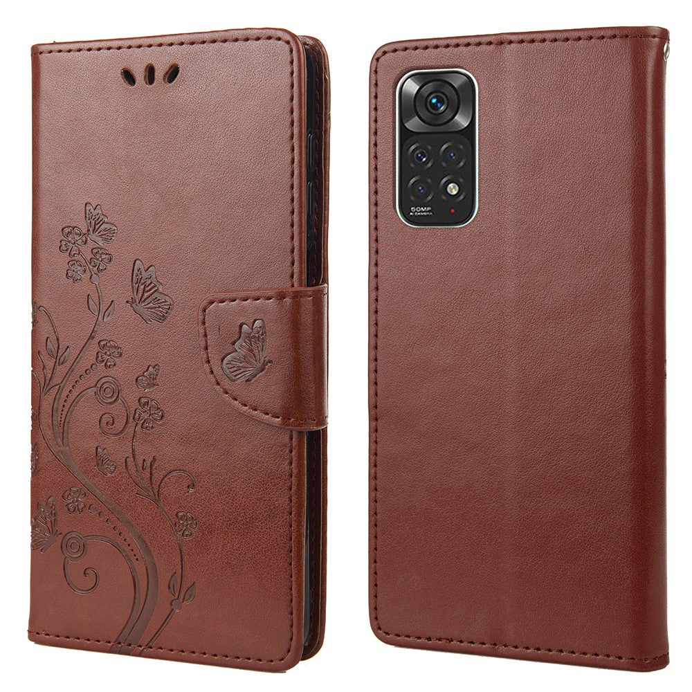 For Xiaomi Redmi Note 11 4G (Qualcomm)/Redmi Note 11S 4G Imprinted Flowers Butterflies Pattern PU Leather Cover Wallet Stand Phone Case Shell