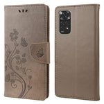 Xiaomi Redmi Note 11 4G (Qualcomm)/Redmi Note 11S 4G Präglade blommor fjärilsmönster PU-läderfodral plånboksfodral med stativ