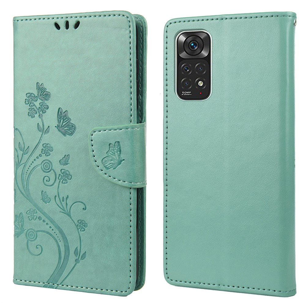 For Xiaomi Redmi Note 11 4G (Qualcomm)/Redmi Note 11S 4G Imprinted Flowers Butterflies Pattern PU Leather Cover Wallet Stand Phone Case Shell