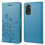 Xiaomi Redmi Note 11 4G (Qualcomm)/Redmi Note 11S 4G Präglade blommor fjärilsmönster PU-läderfodral plånboksfodral med stativ