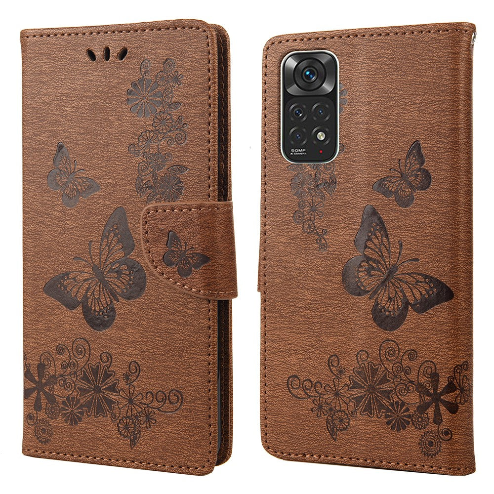 Xiaomi Redmi Note 11 4G (Qualcomm)/Redmi Note 11S 4G smartphone-skal med präglade stora fjärilar, lädermobilskal, plånboksfodral, stativ