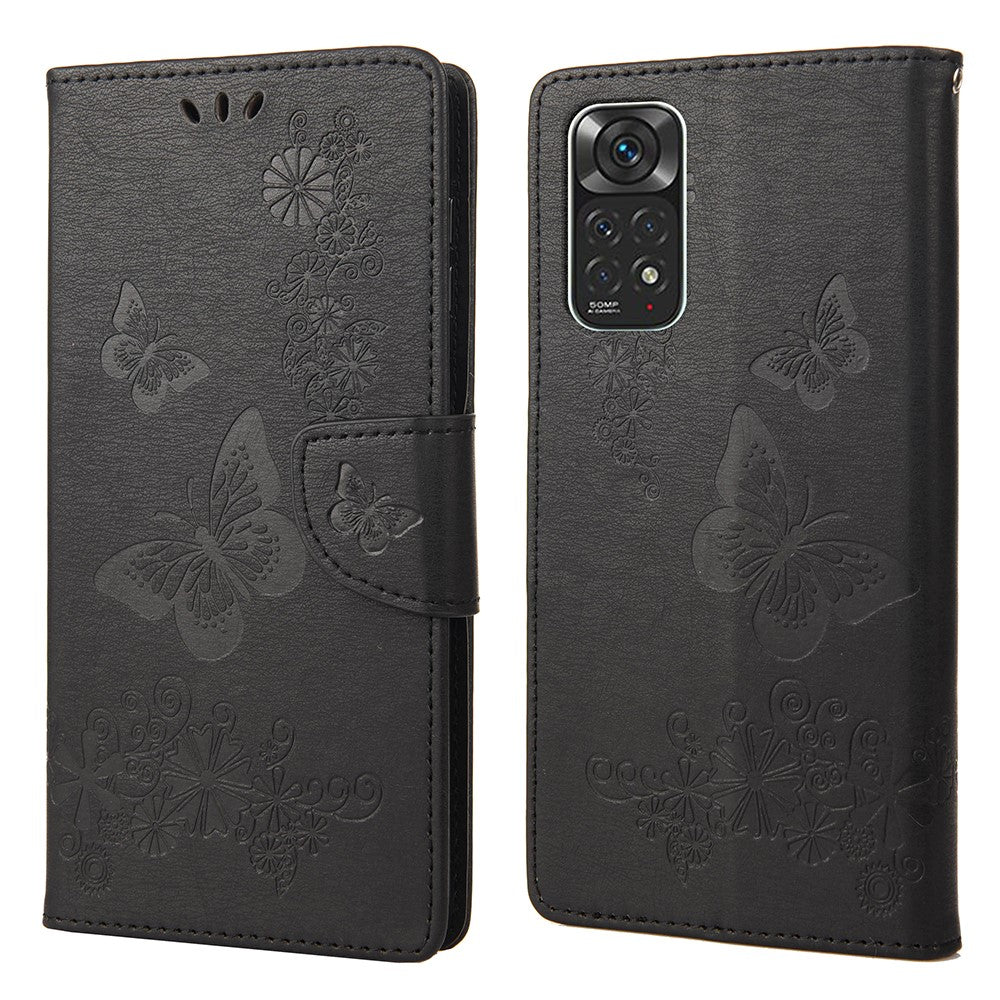 Xiaomi Redmi Note 11 4G (Qualcomm)/Redmi Note 11S 4G smartphone-skal med präglade stora fjärilar, lädermobilskal, plånboksfodral, stativ