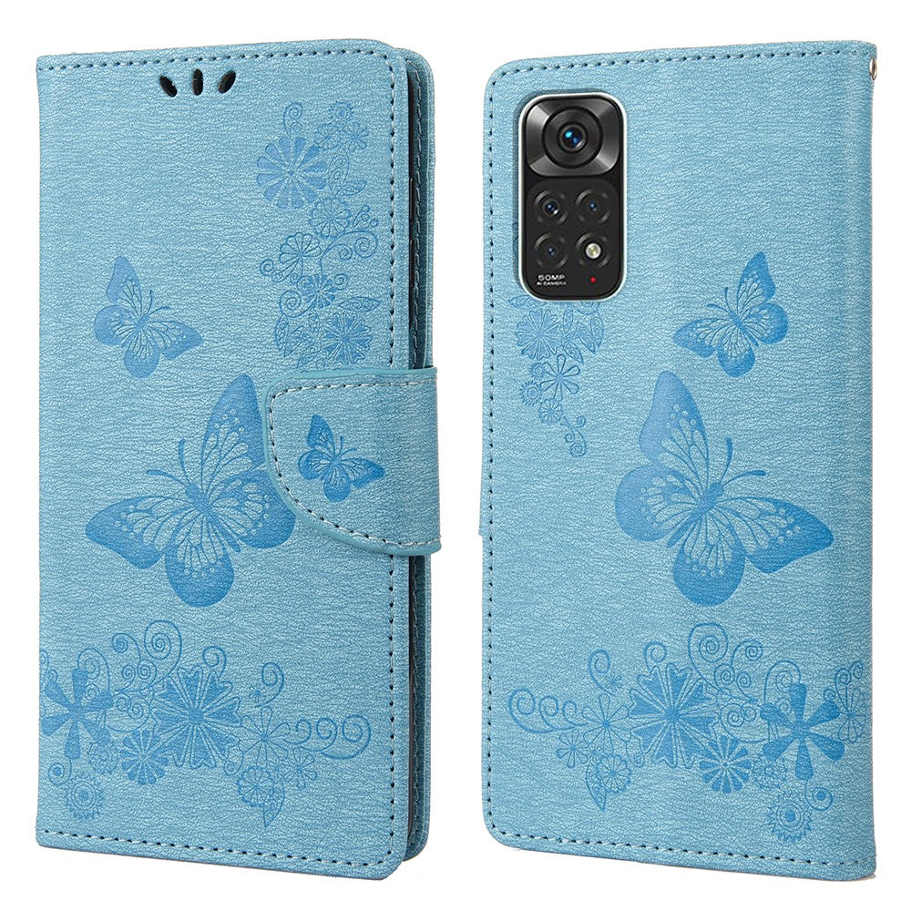 Xiaomi Redmi Note 11 4G (Qualcomm)/Redmi Note 11S 4G smartphone-skal med präglade stora fjärilar, lädermobilskal, plånboksfodral, stativ