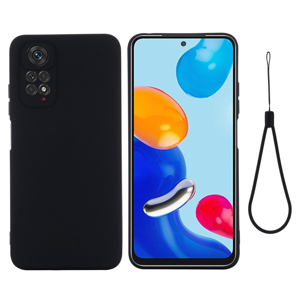 For Xiaomi Redmi Note 11S 4G / Redmi Note 11 4G (Qualcomm) Liquid Silicone Phone Case Silky-Soft Anti-Scratch Protective Cover with Strap