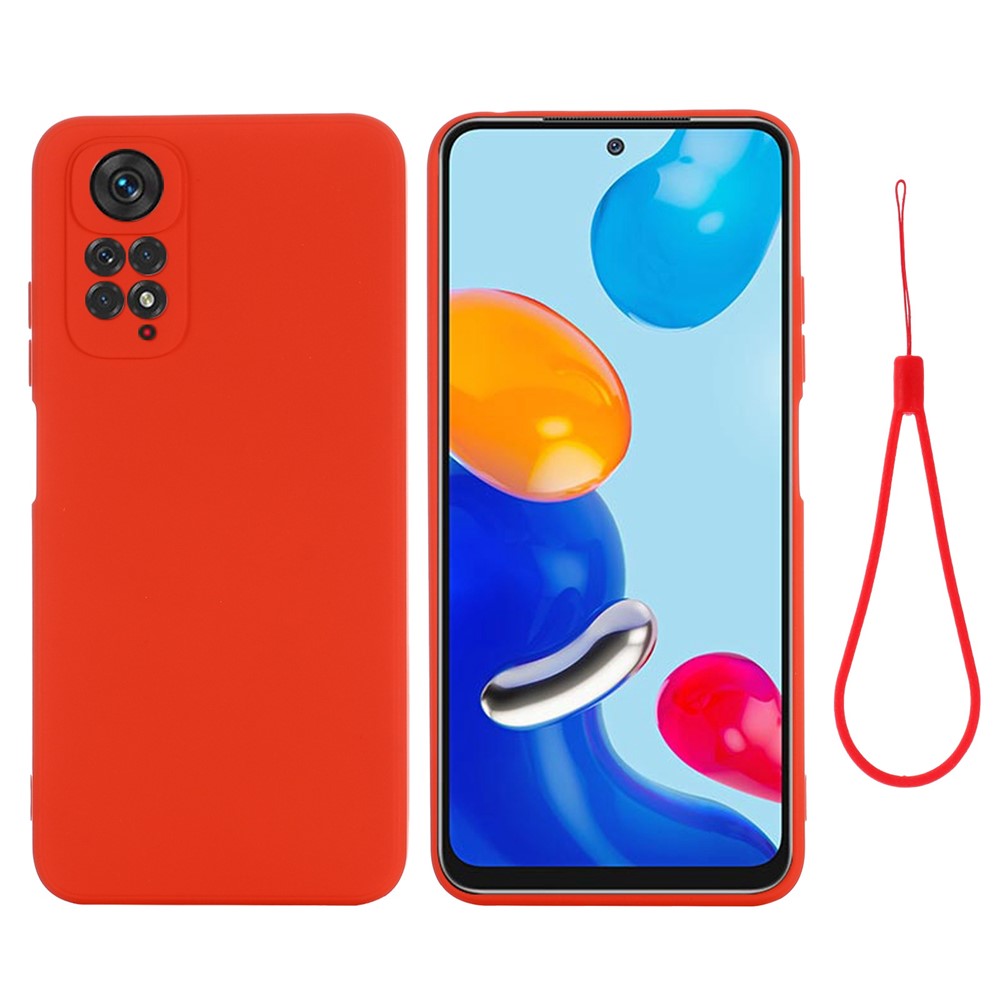 For Xiaomi Redmi Note 11S 4G / Redmi Note 11 4G (Qualcomm) Liquid Silicone Phone Case Silky-Soft Anti-Scratch Protective Cover with Strap