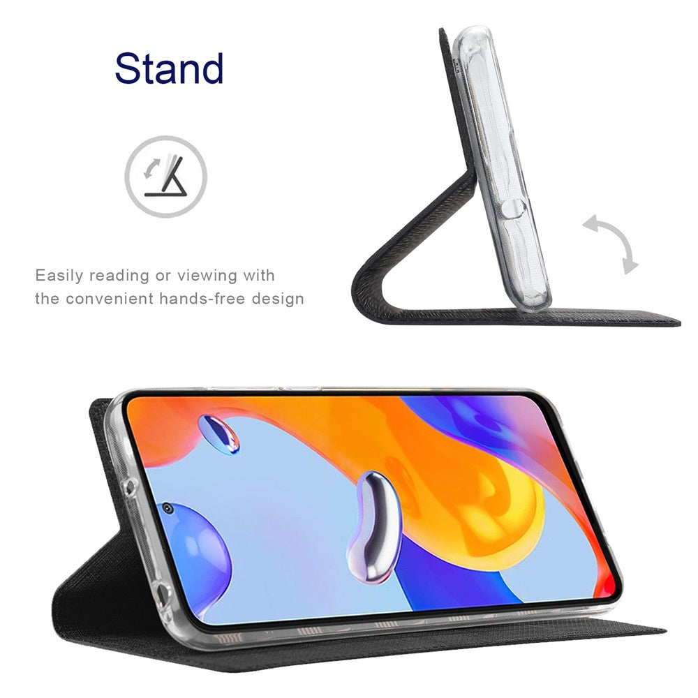 VILI DMX-serien för Xiaomi Redmi Note 12 Pro 4G / 11 Pro 4G (MediaTek) / Note 11 Pro 5G (Qualcomm) PU-läder, fallskyddande stativ, mobilskal med korthållare