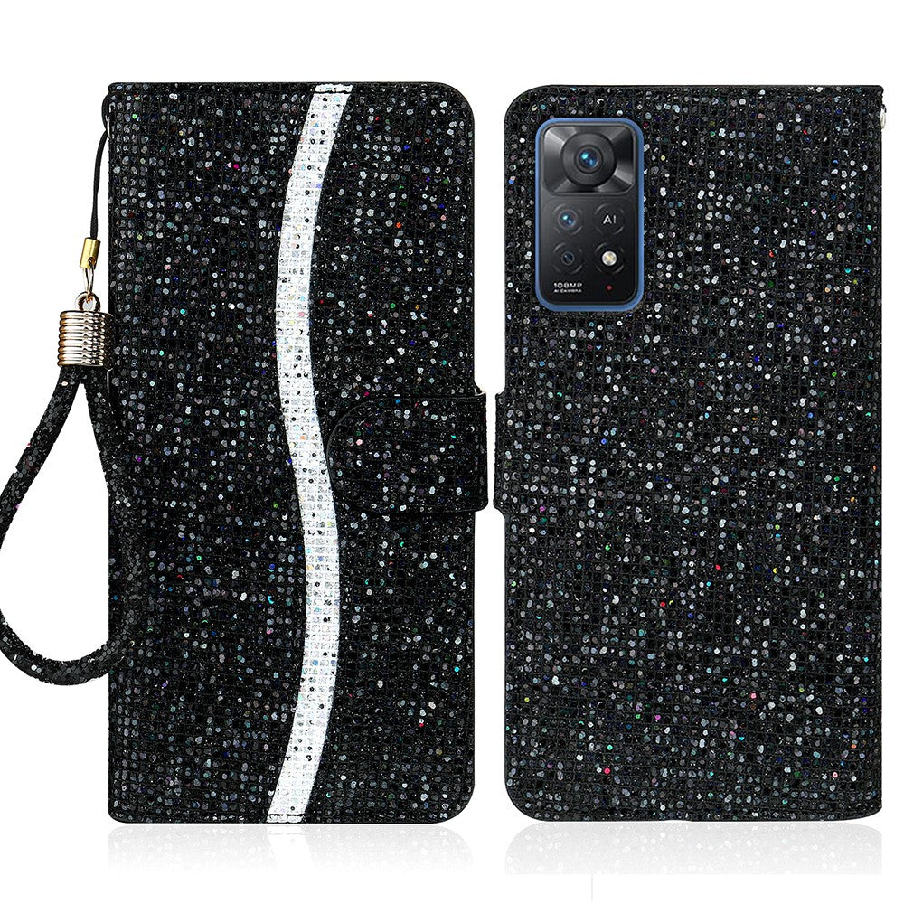 For Xiaomi Redmi Note 11 Pro 5G (Qualcomm)/Redmi Note 11 Pro 4G (MediaTek) Fashionable Glittery Sequins PU Leather Shockproof Cell Phone Case with Stand Wallet