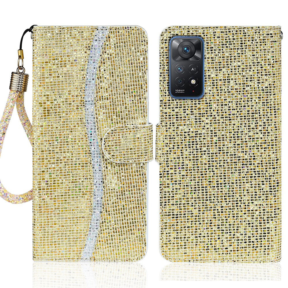 For Xiaomi Redmi Note 11 Pro 5G (Qualcomm)/Redmi Note 11 Pro 4G (MediaTek) Fashionable Glittery Sequins PU Leather Shockproof Cell Phone Case with Stand Wallet