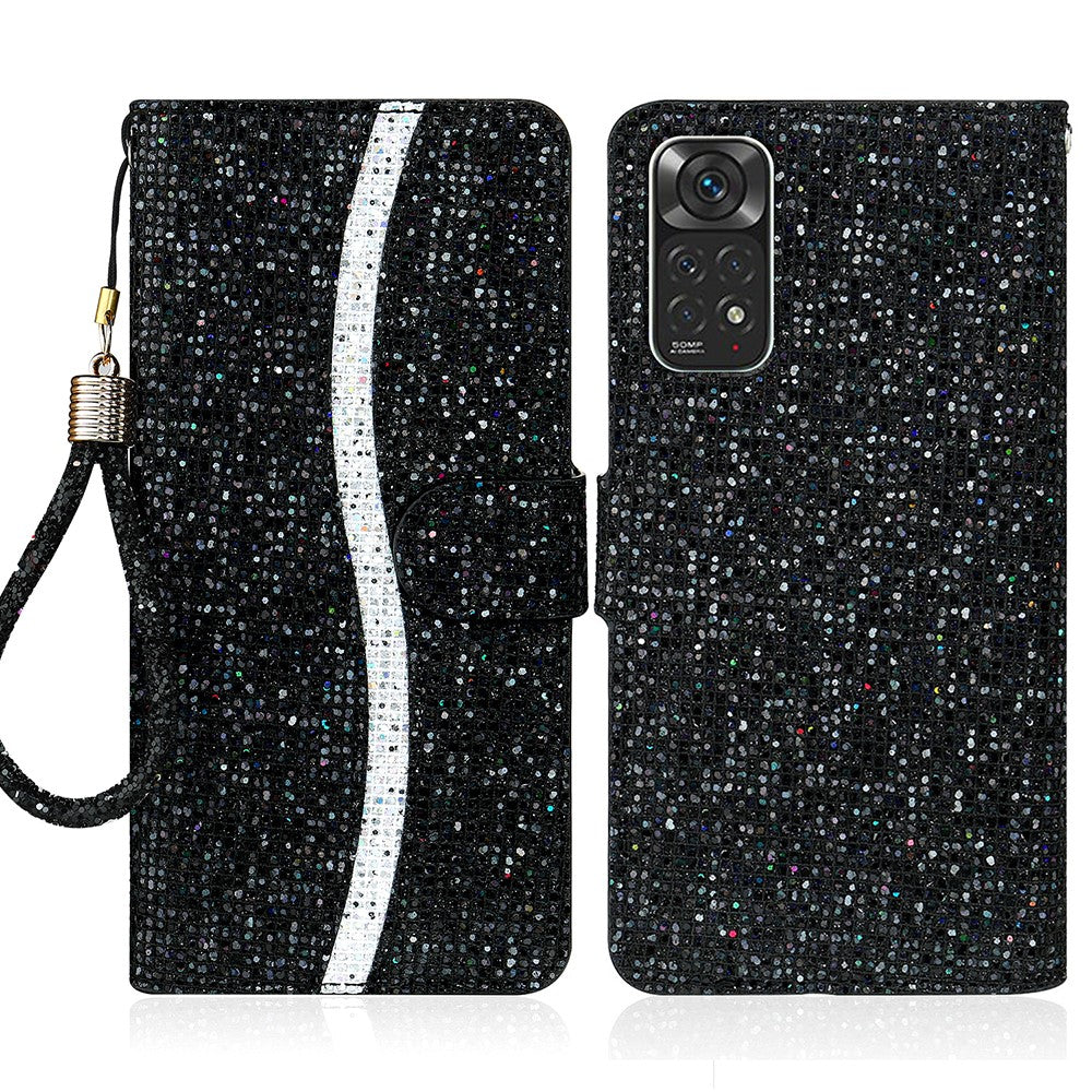 For Xiaomi Redmi Note 11 4G (Qualcomm)/Redmi Note 11S 4G Glittery Sequins PU Leather Drop-proof Scratch-resistant Wallet Phone Case with Stand