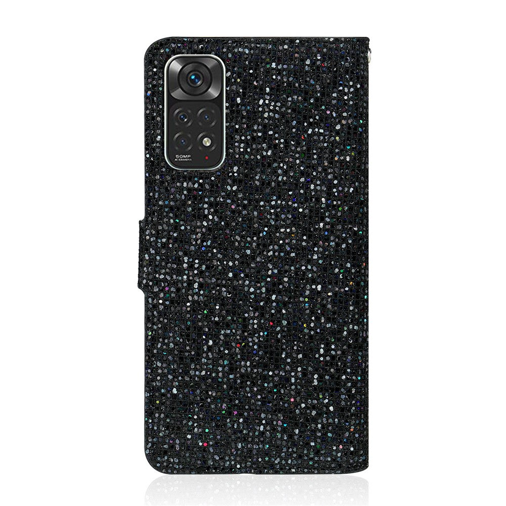 Xiaomi Redmi Note 11 4G (Qualcomm)/Redmi Note 11S 4G Glittriga Paljetter PU-läder Stoppsäkert Reptåligt Plånboksfodral med Stativ