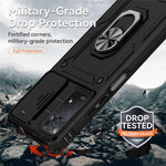 For Xiaomi Redmi Note 11 Pro 4G (MediaTek) / Redmi Note 11 Pro 5G (Qualcomm) Protector Hard PC + TPU Protective Case Rotating Ring Kickstand Phone Protector with Slide Camera Cover
