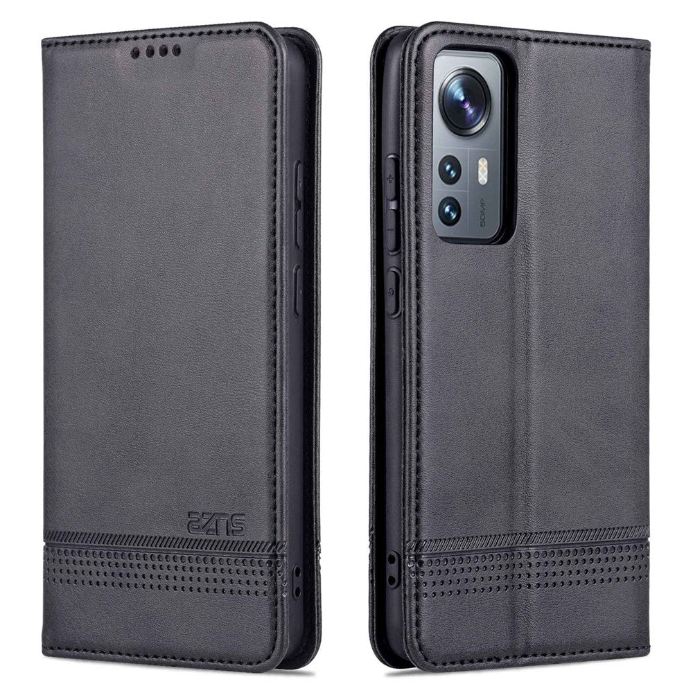 AZNS For Xiaomi 12/12X/12S 5G Well-protected Textured Leather Phone Case Stand Function Magnetic Auto-absorbed Cover with Wallet