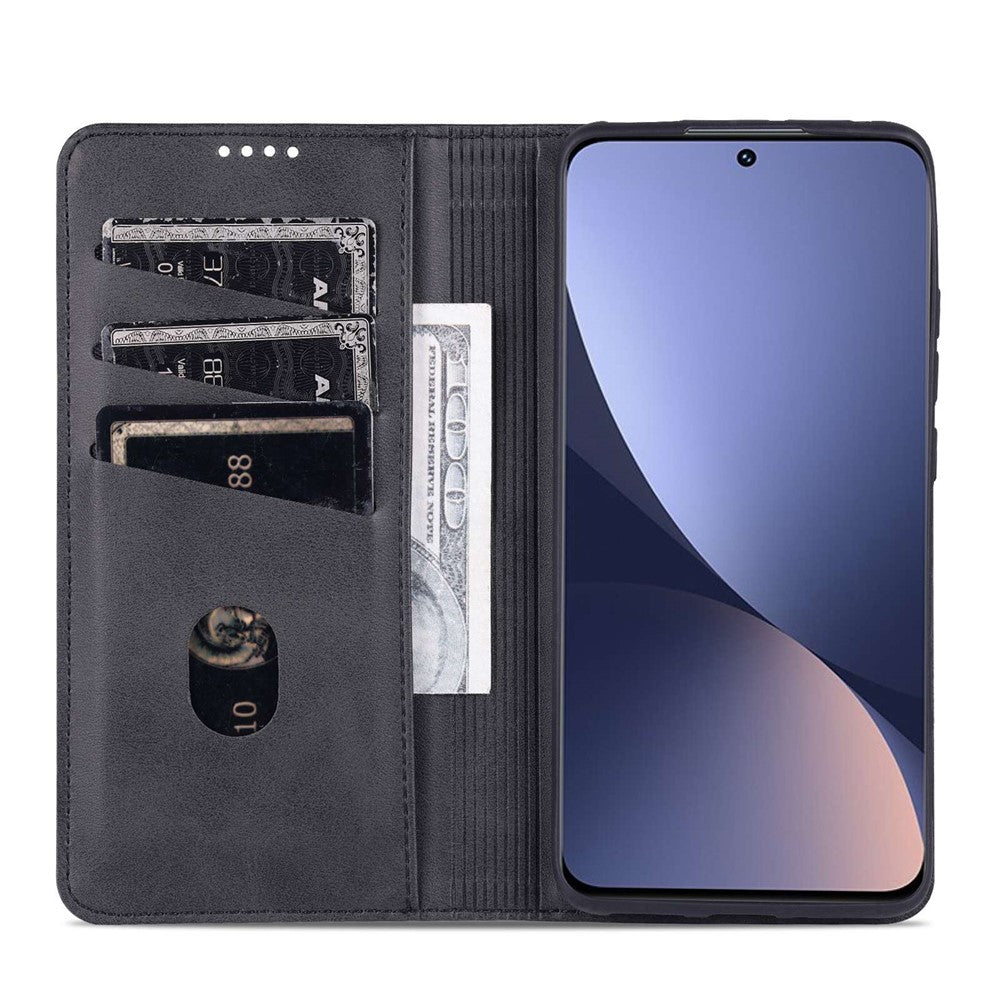 AZNS For Xiaomi 12/12X/12S 5G Well-protected Textured Leather Phone Case Stand Function Magnetic Auto-absorbed Cover with Wallet
