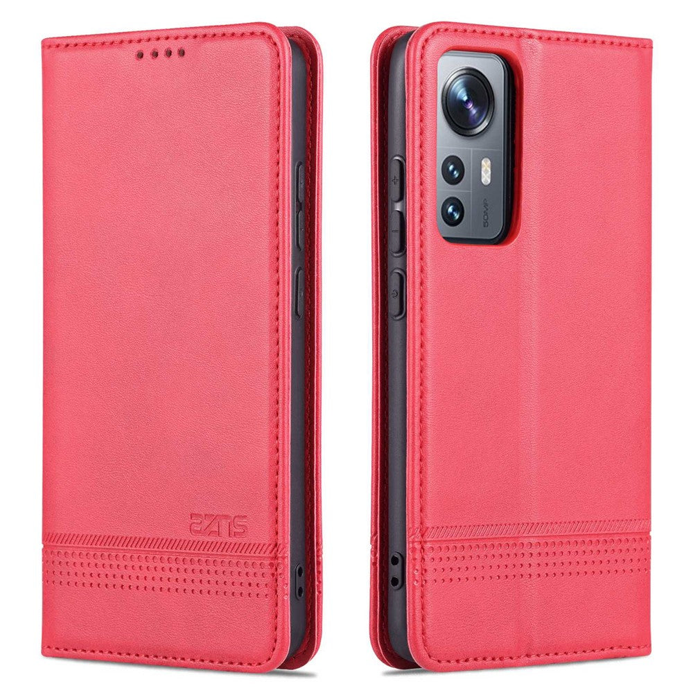 AZNS For Xiaomi 12/12X/12S 5G Well-protected Textured Leather Phone Case Stand Function Magnetic Auto-absorbed Cover with Wallet