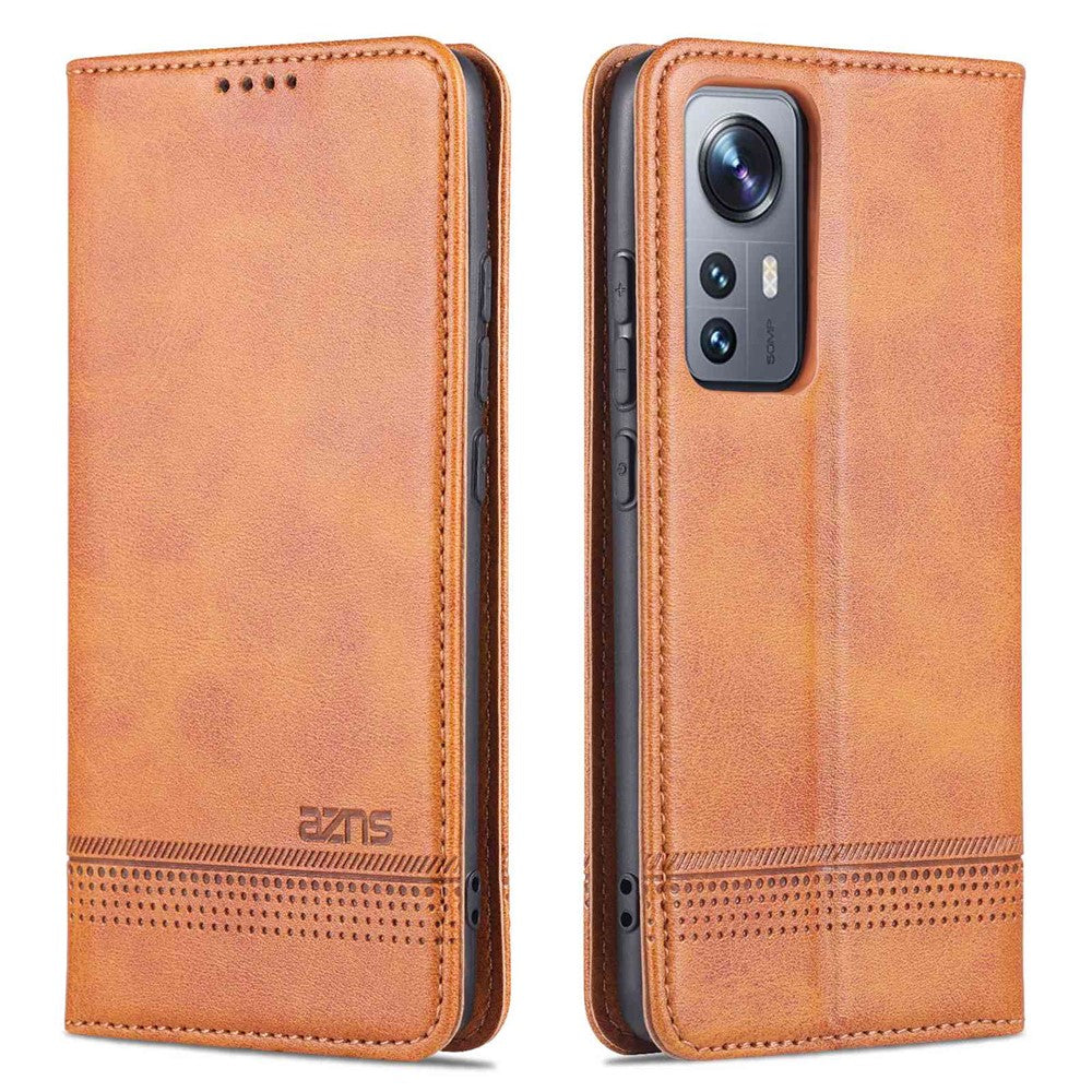 AZNS For Xiaomi 12/12X/12S 5G Well-protected Textured Leather Phone Case Stand Function Magnetic Auto-absorbed Cover with Wallet