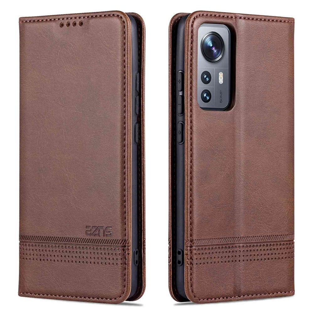 AZNS For Xiaomi 12/12X/12S 5G Well-protected Textured Leather Phone Case Stand Function Magnetic Auto-absorbed Cover with Wallet