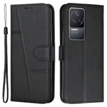 For Xiaomi Redmi K50 Pro/K50 Fashionable Cell Phone Case PU Leather Stitching Wallet Magnetic Closure Shockproof Folding Stand Phone Cover with Strap