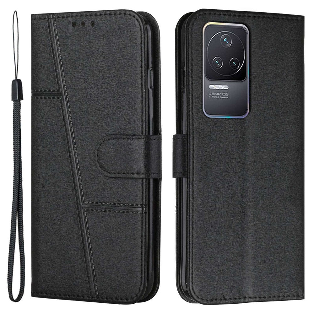 For Xiaomi Redmi K50 Pro/K50 Fashionable Cell Phone Case PU Leather Stitching Wallet Magnetic Closure Shockproof Folding Stand Phone Cover with Strap