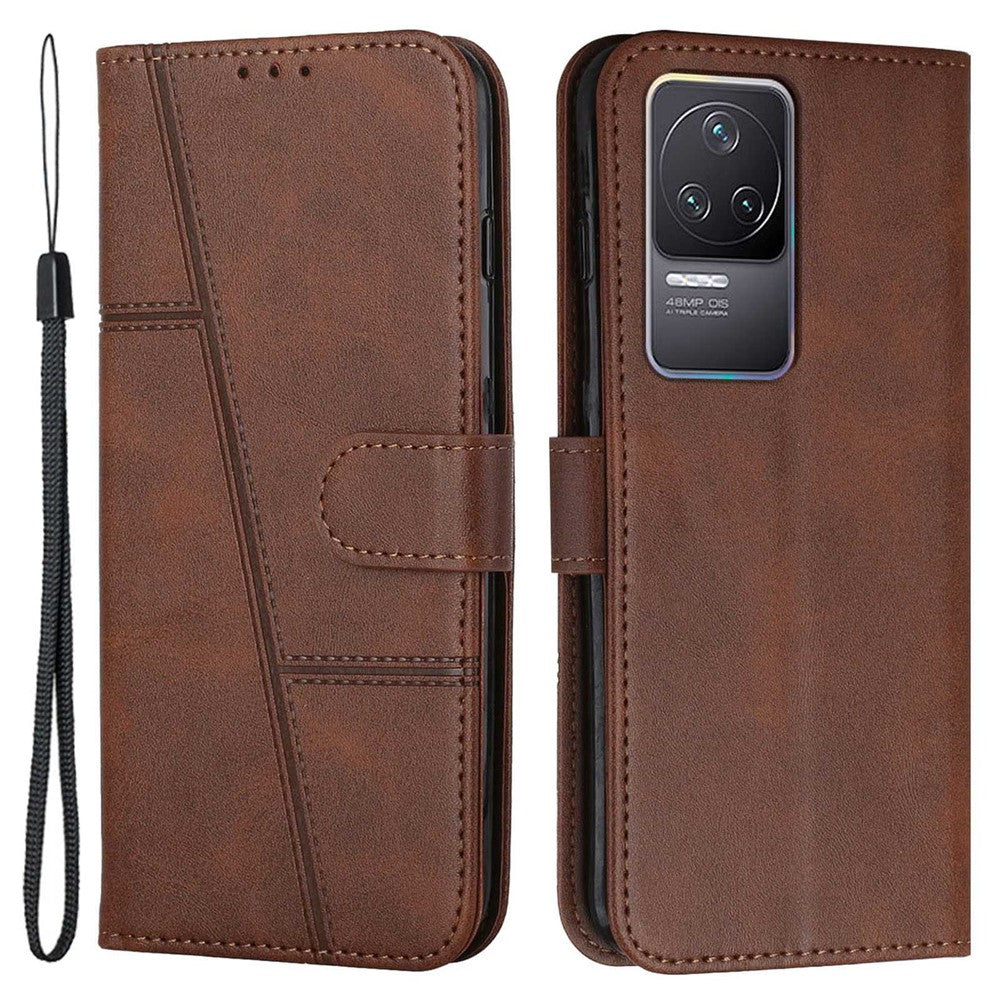 For Xiaomi Redmi K50 Pro/K50 Fashionable Cell Phone Case PU Leather Stitching Wallet Magnetic Closure Shockproof Folding Stand Phone Cover with Strap