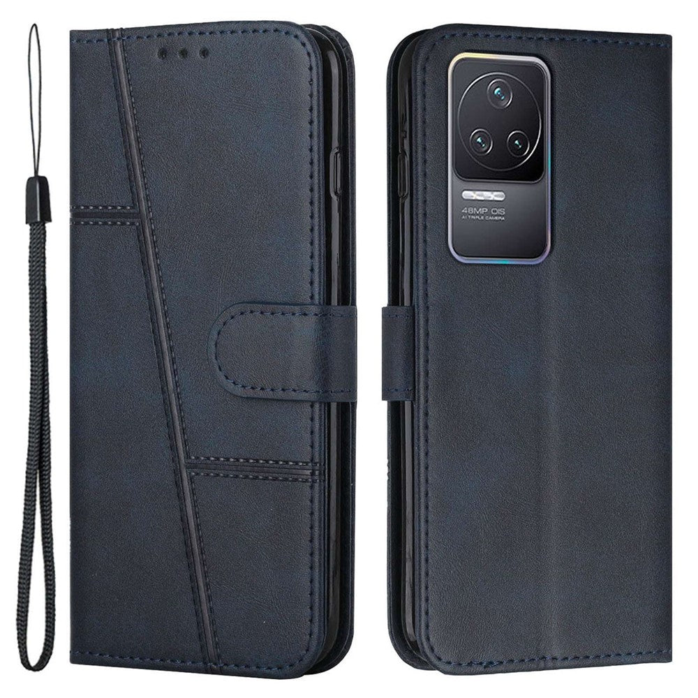 For Xiaomi Redmi K50 Pro/K50 Fashionable Cell Phone Case PU Leather Stitching Wallet Magnetic Closure Shockproof Folding Stand Phone Cover with Strap