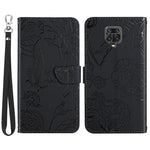 For Xiaomi Redmi Note 9 Pro 4G / Note 9 Pro Max / Note 9S Skin-touch Feeling Wallet Case Butterfly Flower Imprinted PU Leather Stand Flip Full-Body Protective Cover with Strap