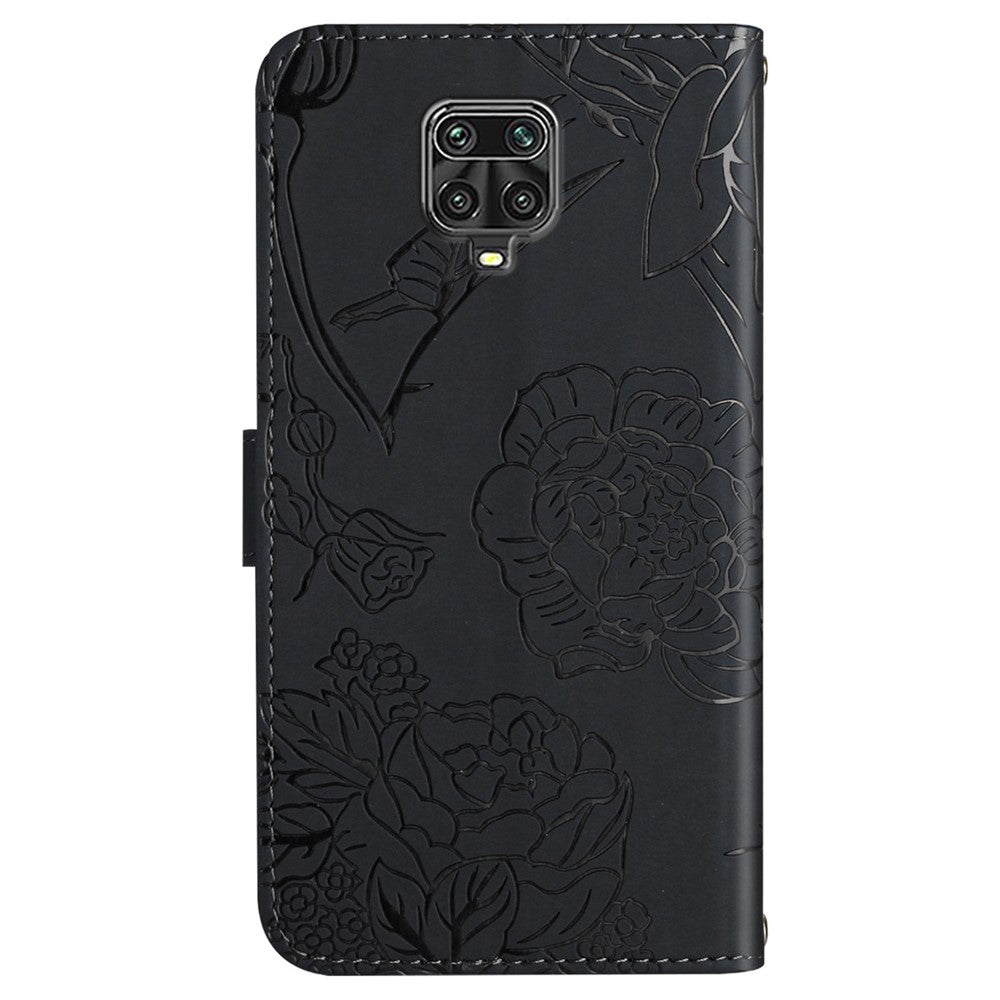 For Xiaomi Redmi Note 9 Pro 4G / Note 9 Pro Max / Note 9S Skin-touch Feeling Wallet Case Butterfly Flower Imprinted PU Leather Stand Flip Full-Body Protective Cover with Strap